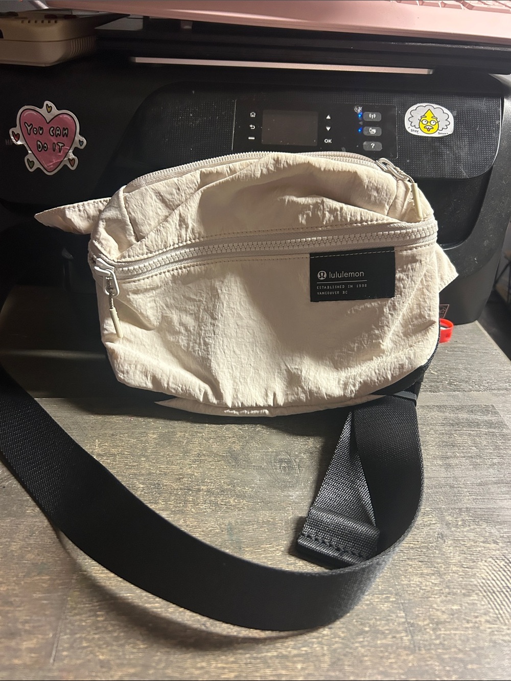 Lululemon Clean Lines Belt Bag 2L in White Opal, featuring a soft neutral